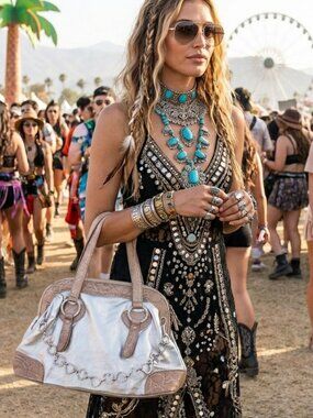 RARE Luxe Festival Star⋆｡°✩ Charm & Luck Silver Leather Bag + Swarovski Crystals